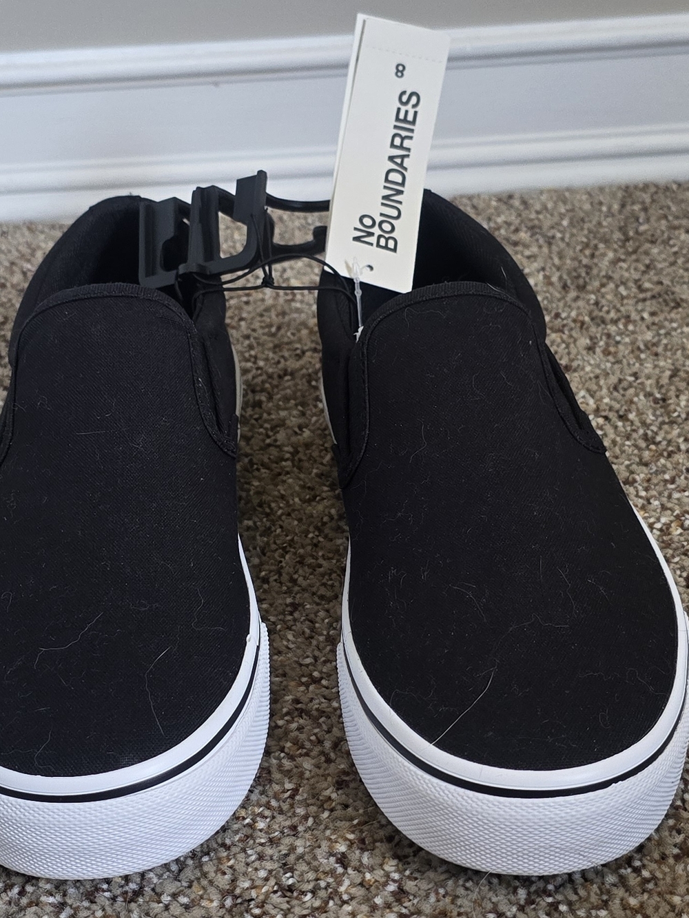 No Boundaries Black Slip-On Canvas Sneakers with White Sole